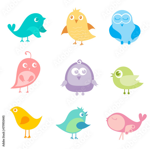 Set of different cute birds.