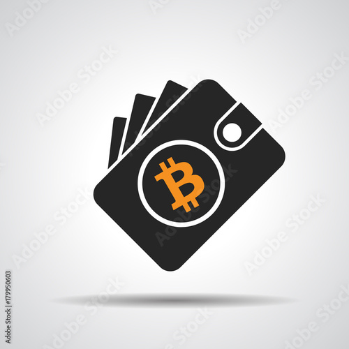 wallet with bitcoin symbol isolated on a grey background