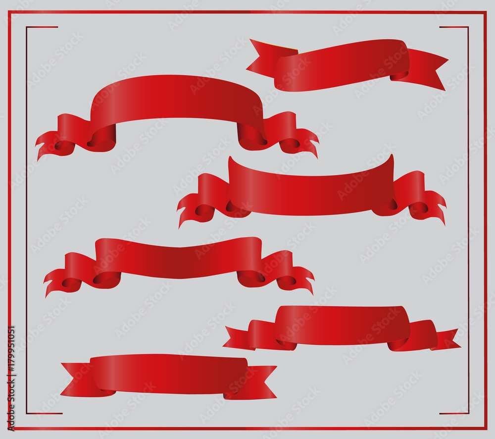 Realistic Red Glossy vector ribbons set Realistic Red Glossy vector ribbons set