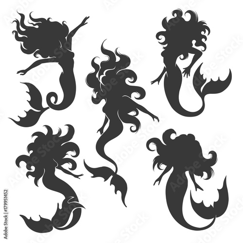 Silhouette of mermaid set