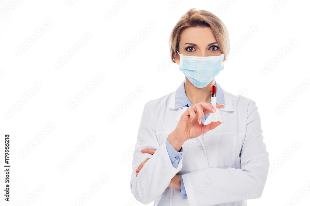 doctor with syringe of blood doctor with syringe of blood