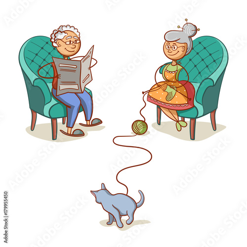 Grandfather Grandmother And Cat