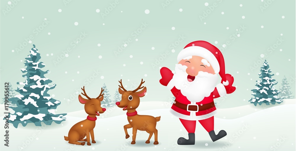 Happy Santa with reindeer Happy Santa with reindeer