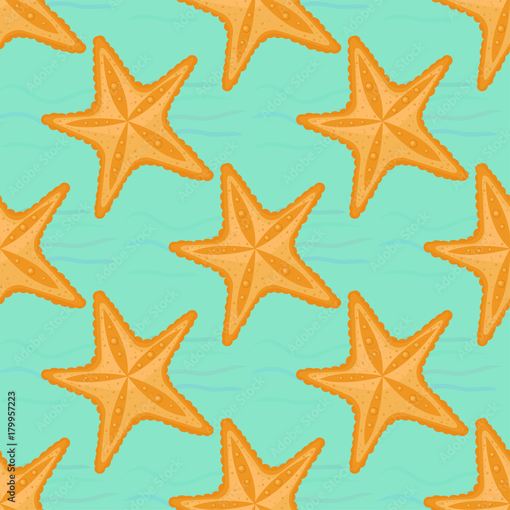 Background with waves and starfish, seamless sea pattern. Background with waves and starfish, seamless sea pattern.
