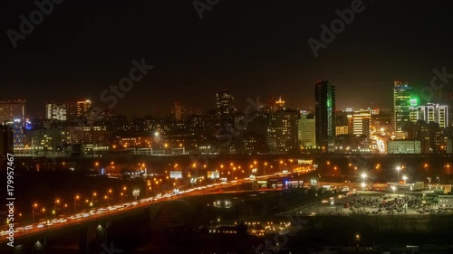 Wallpaper Mural Night scene of a metropolis, bridge and river. 4K time-lapse Torontodigital.ca