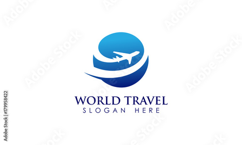 blue circle globe symbol world travel logo template