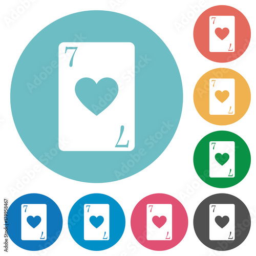 Seven of hearts card flat round icons