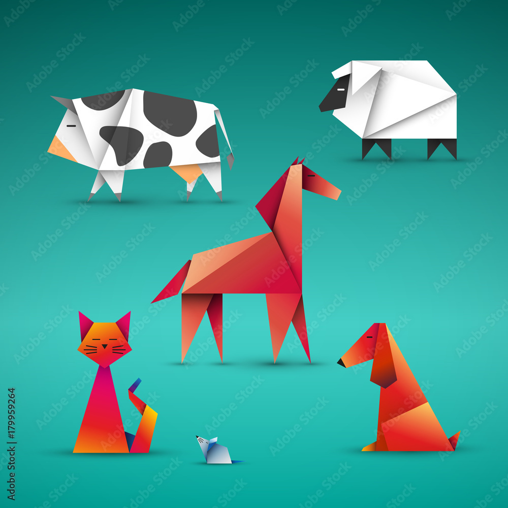 zwierzęta origami wektor - obrazy, fototapety, plakaty 