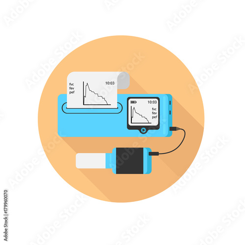 Spirometer medical equipment. The device determines the volume of the lungs. Vector flat icon.