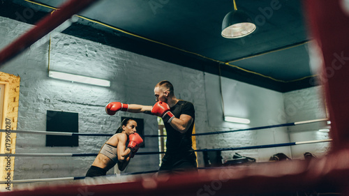 boxers training on boxing ring