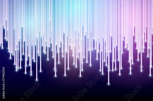 Abstract Digital background of Science or Blockchain. Light tubes on dark backdrop. Vector Illustration.