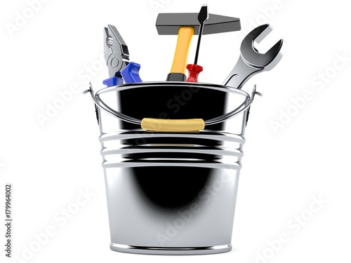 Work tools inside metal bucket