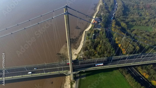 Humber bridge, river crossing on the humber estuary, kingston upon Hull City of culture 2017, single span suspension bridge photo