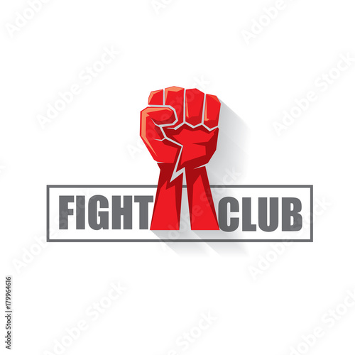 fight club vector logo with red man fist isolated on white background. MMA Mixed martial arts design template