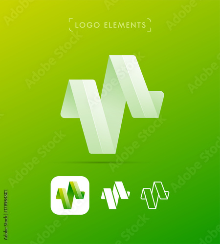 Vector abstract origami music wave logo template, ribbon application icon. Material design, flat and line-art style