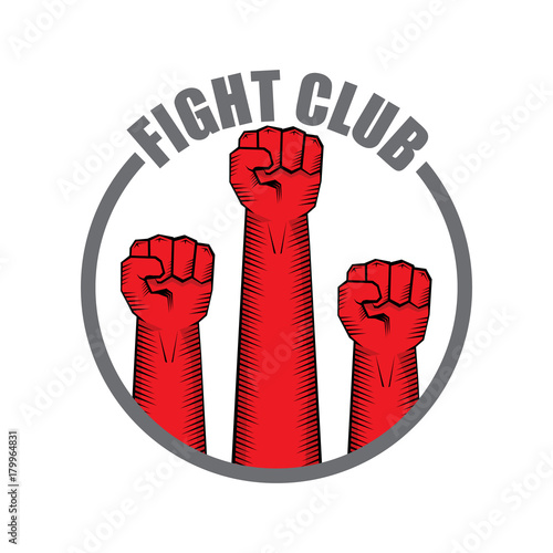 fight club vector logo with red man fist isolated on white background. MMA Mixed martial arts design template