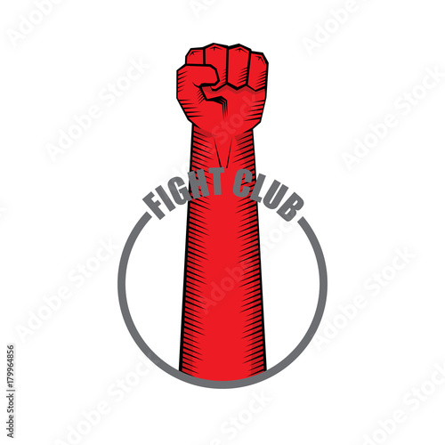 fight club vector logo with red man fist isolated on white background. MMA Mixed martial arts design template