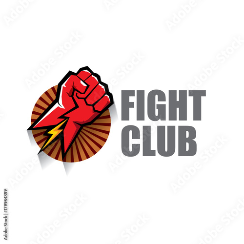 fight club vector logo with red man fist isolated on white background. MMA Mixed martial arts design template