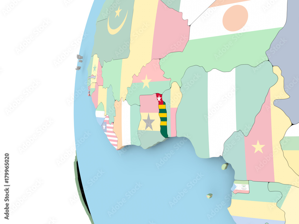 Flag of Togo on political globe Flag of Togo on political globe