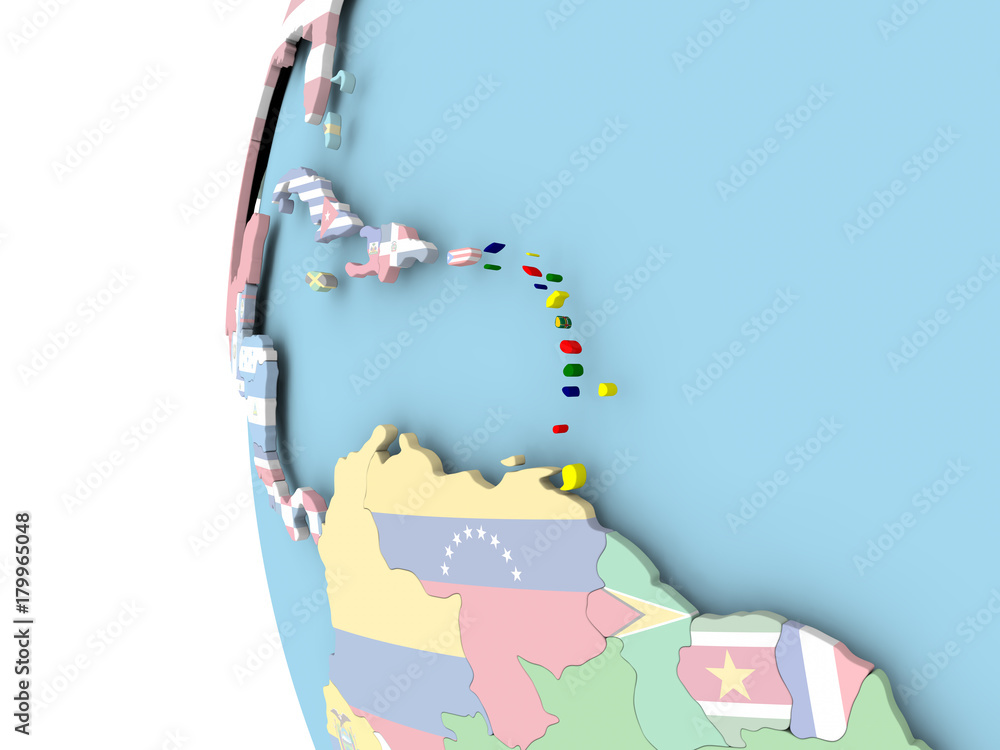 Flag of Caribbean on political globe Flag of Caribbean on political globe