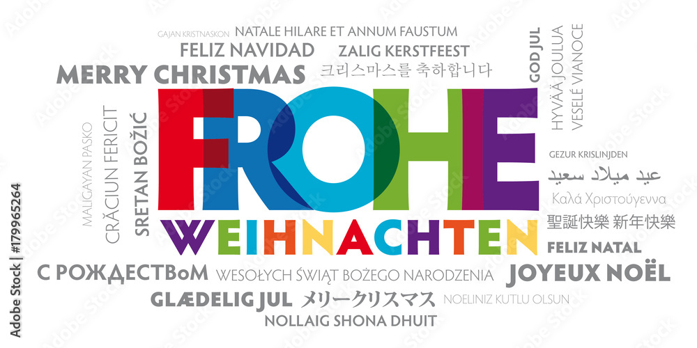 Frohe Weihnachten übersetzt in viele Sprachen. Fröhliche bunte