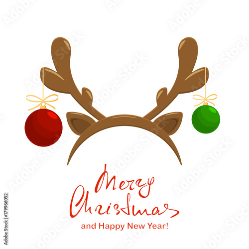 Merry Christmas and deer antler with balls