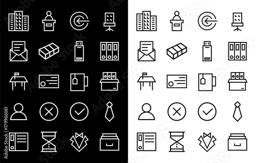 Flat vector icons with a thin line. Set for mobile applications. Business and Sales