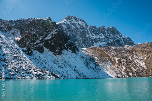 snowy mountains and lake