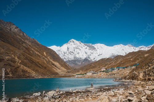 snowy mountains and lake