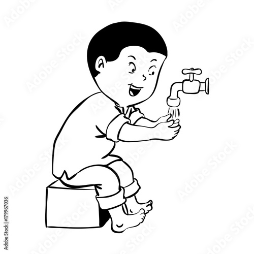 Boy warshing hand for wudhu-Vector Illustration