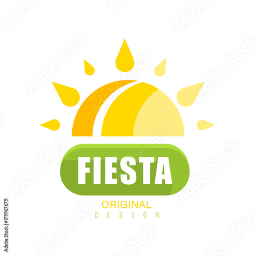 Fiesta original logo design, colorful label with sun for a holiday or festival vector Illustration