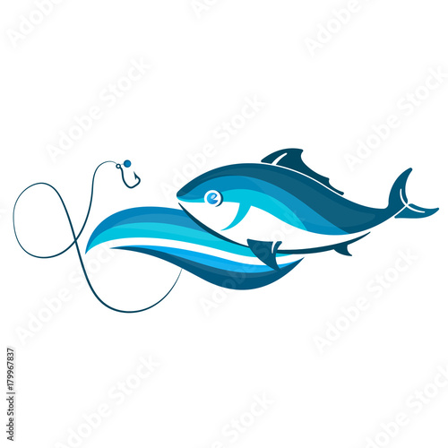 Fish on wave and hook