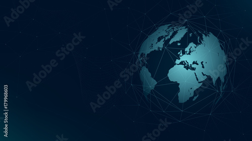 Fototapeta Naklejka Na Ścianę i Meble -  World map global network connection, technology futuristic plexus vector background