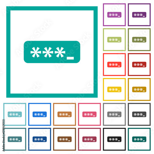 PIN code flat color icons with quadrant frames