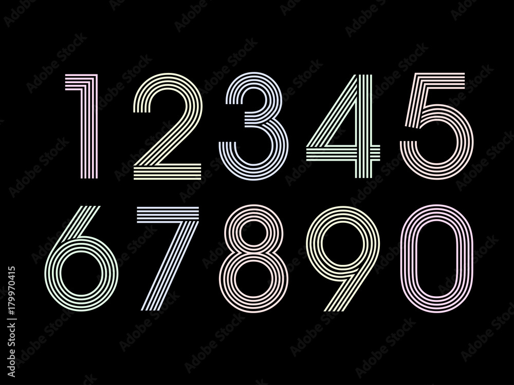 (Element) set of ten numbers form zero to nine, number flat design ...