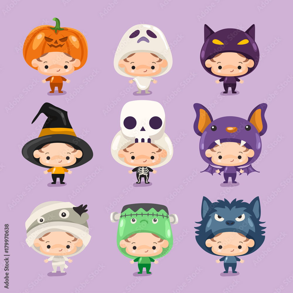 Boy and girl wearing Halloween fancy hat : Vector Illustration Boy and girl wearing Halloween fancy hat : Vector Illustration