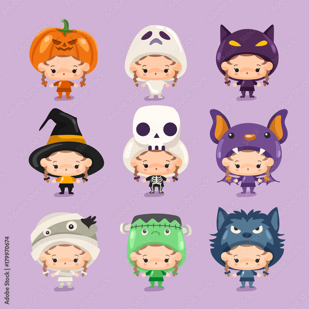 Boy and girl wearing Halloween fancy hat : Vector Illustration Boy and girl wearing Halloween fancy hat : Vector Illustration