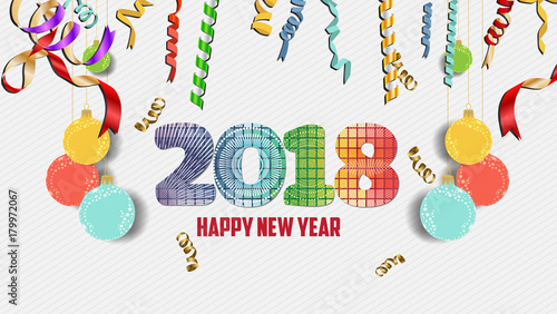 Happy new year 2018 confetti celebration. Colorfull  greeting decoration