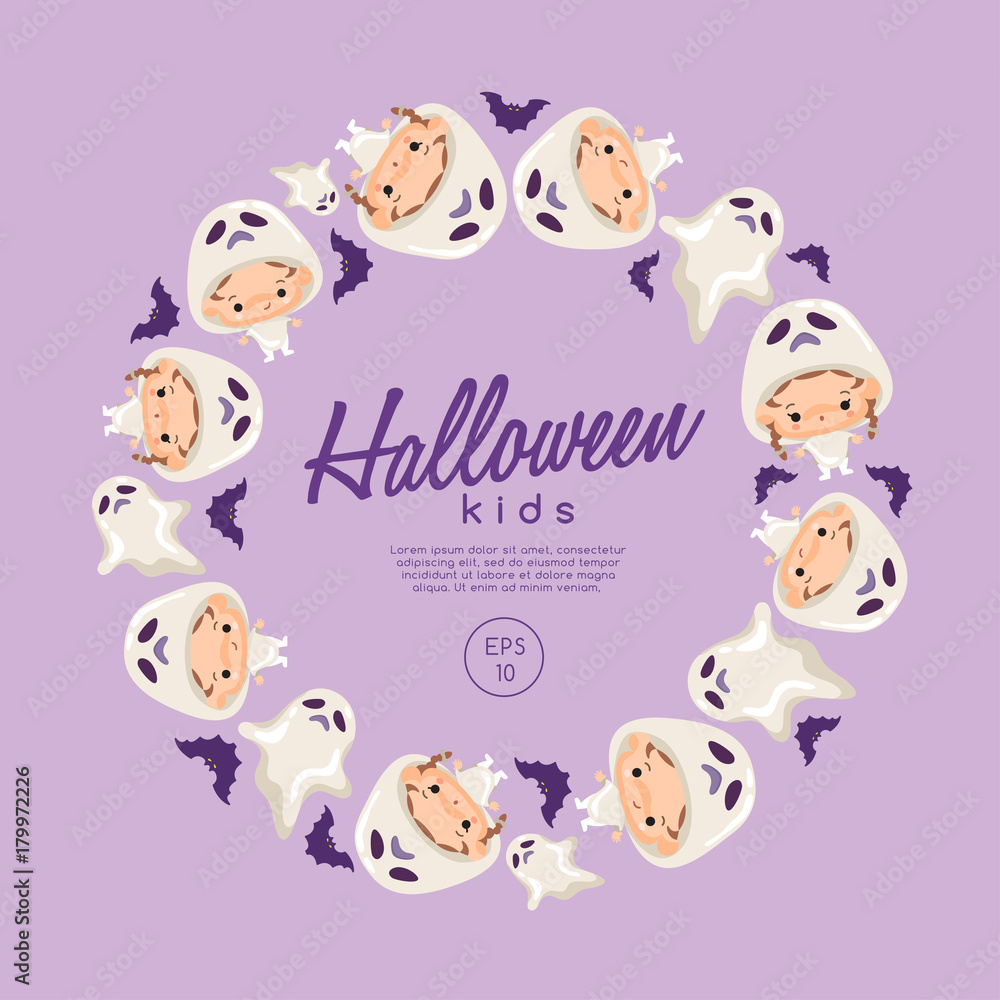 Fototapeta premium Boy and girl wearing Halloween fancy hat : Vector Illustration