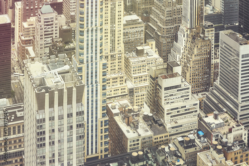 Retro stylized aerial picture of New York City Manhattan  USA.