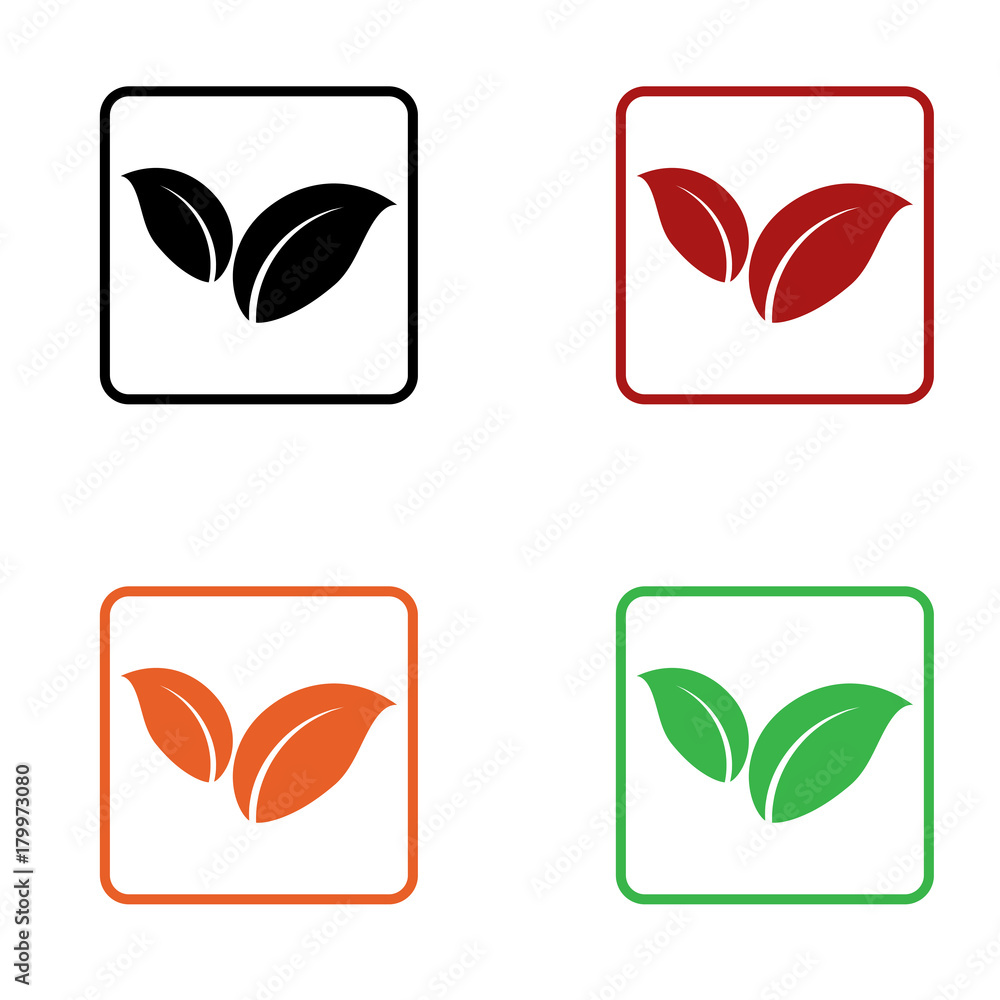 flat editable plant leaves icon in black orange red and green colors isolated for web and applications
