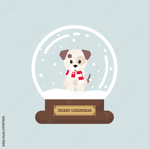 cartoon cute christmas snowglobe with winter dog