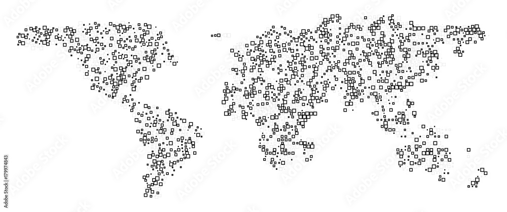World map technology-style. Abstract World Map with square shapes for infographic.Travel Vector Illustration on white background. World map technology-style. Abstract World Map with square shapes for infographic.Travel Vector Illustration on white background.
