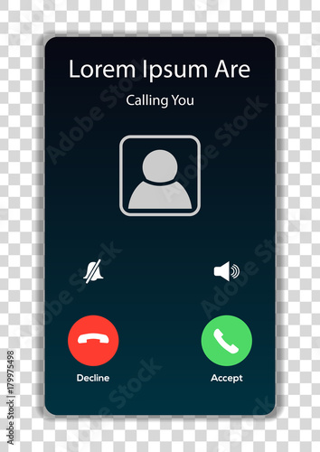 Screen of smartphone with incoming call. Vector illustration.