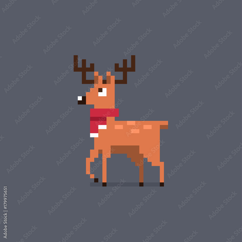 Naklejka premium Pixel art deer in a scarf.