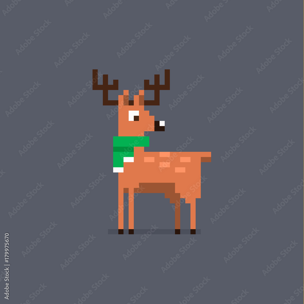 Naklejka premium Pixel art deer in a scarf.