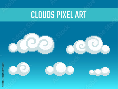 Pixel art stylized clouds.
