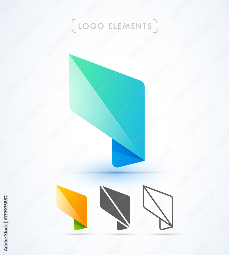 Vector abstract origami wing logo template. Geometric polygonal shape. Material design, flat and line-art style