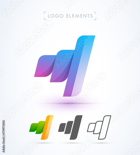 Vector abstract origami music wave logo template, ribbon. Business growth graph. Material design, flat and line-art style