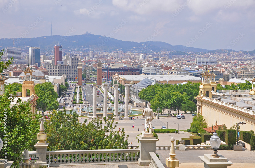 The view from Montjuic of Barcelona, Spain